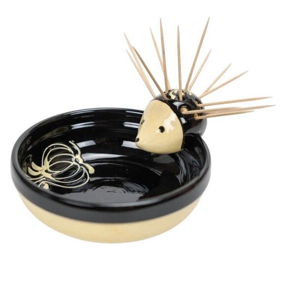 Hedgehog Toothpick Holder Olive Bowl Dish Handpainted Made in Spain Serving Dish - Picture 1 of 4